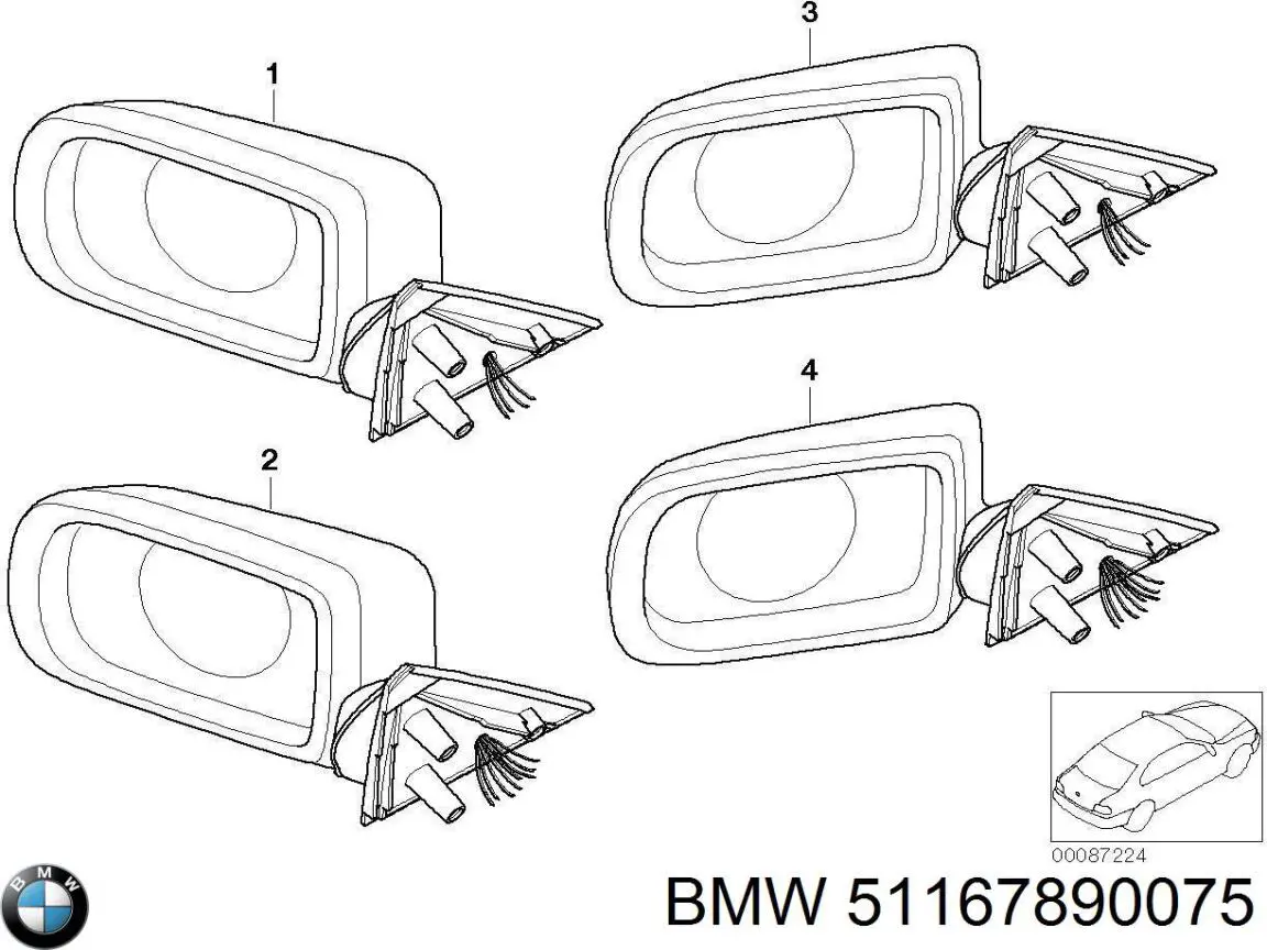 Espelho de retrovisão esquerdo BMW 51167890075 preço, a partir de 511,09 USD