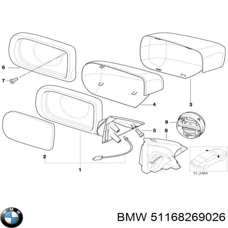 Compre 51168269026 BMW Caixa do espelho de retrovisão direito