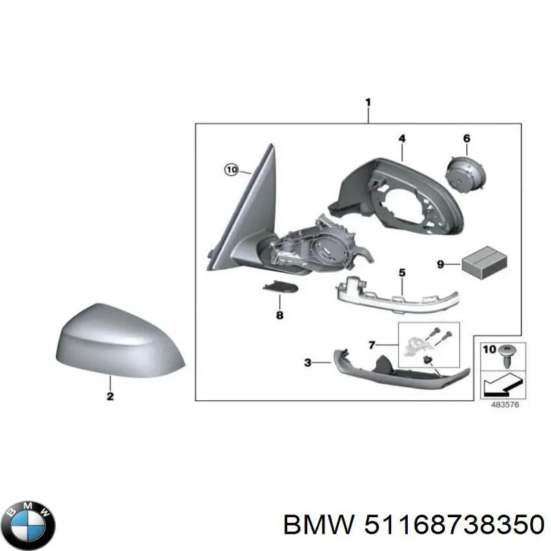 51168738350 BMW Espelho de retrovisão direito