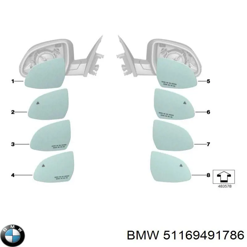 Elemento espelhado do espelho de retrovisão direito BMW 51169491786 preço, a partir de 270,00 USD