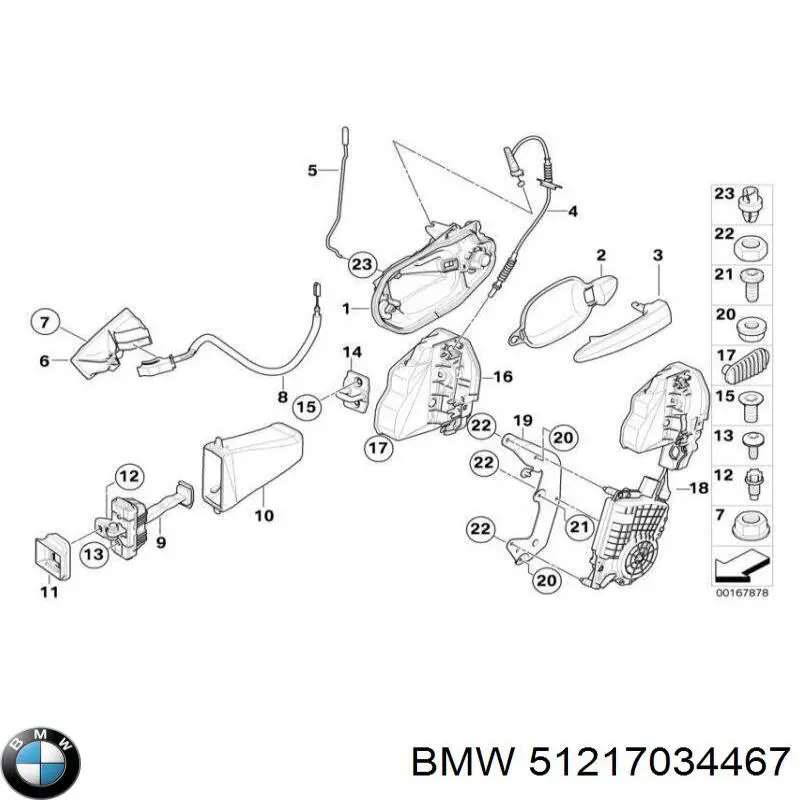 51217034467 BMW Cabo (pedal) de abertura do fecho da porta dianteira esquerda