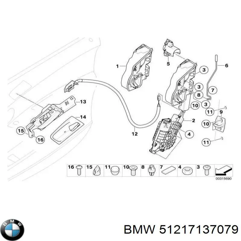 51217137079 BMW Cabo (pedal) de abertura do fecho da porta dianteira