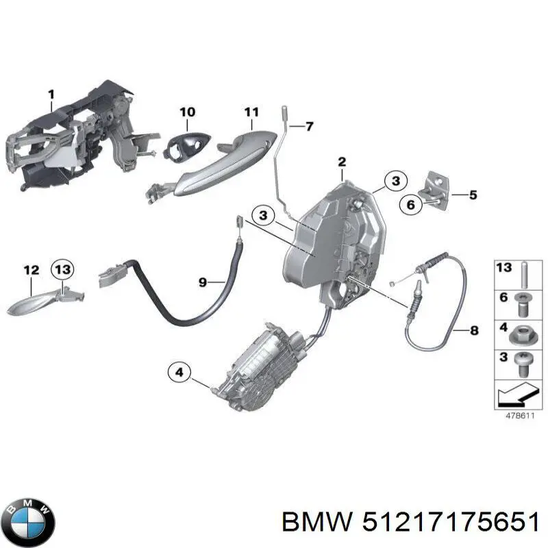 51217175651 BMW Cabo (pedal) de abertura do fecho da porta dianteira