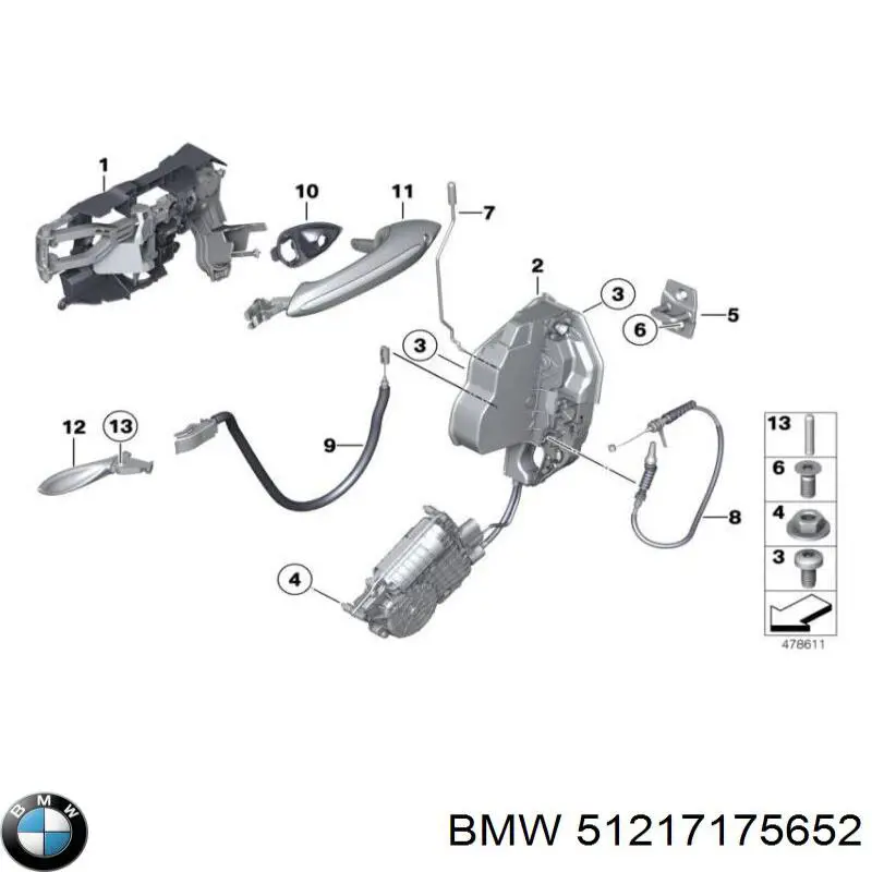 51217175652 BMW Cabo (pedal) de abertura do fecho da porta dianteira