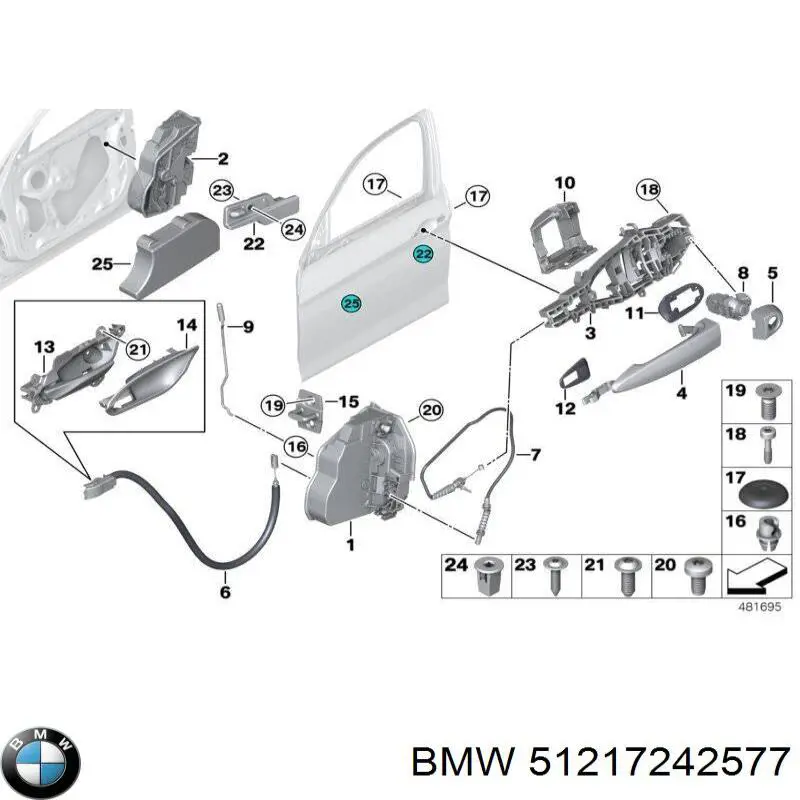 51217242577 BMW Cabo (pedal) de abertura do fecho da porta dianteira esquerda