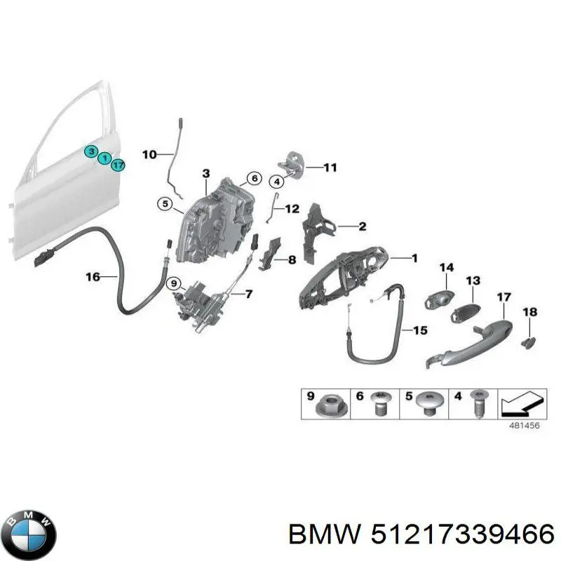 Cabo (pedal) de abertura do fecho da porta dianteira direita BMW 51217339466 preço, a partir de 48,20 USD
