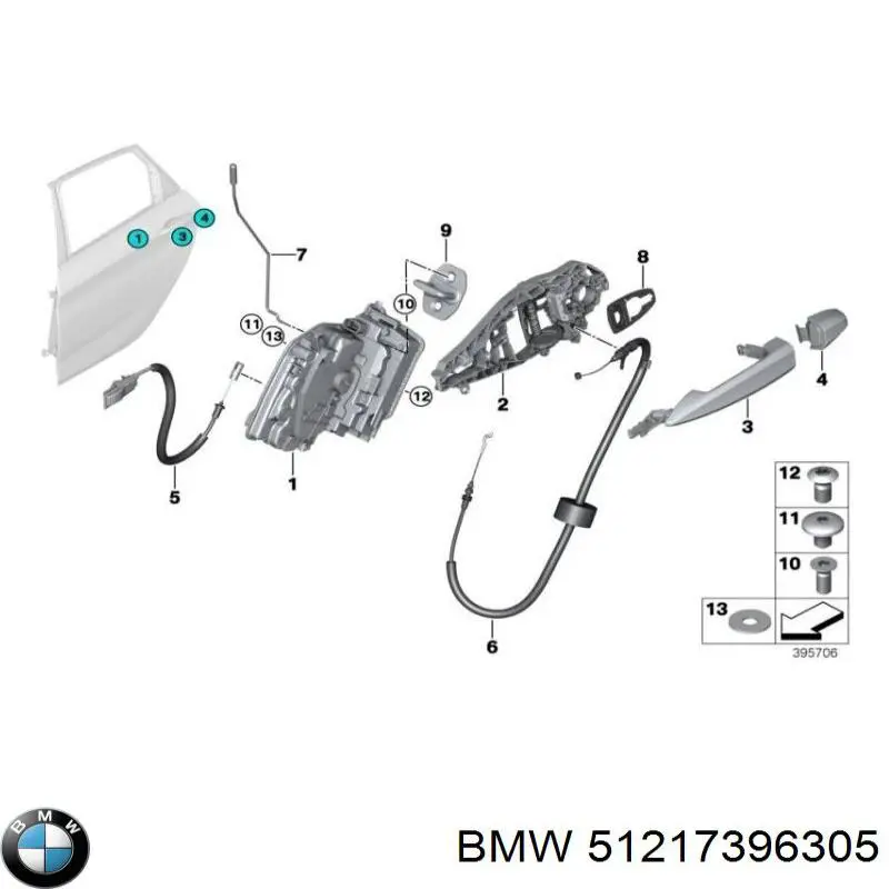 Maçaneta externa esquerda da porta traseira BMW 51217396305 preço, a partir de 59,59 USD