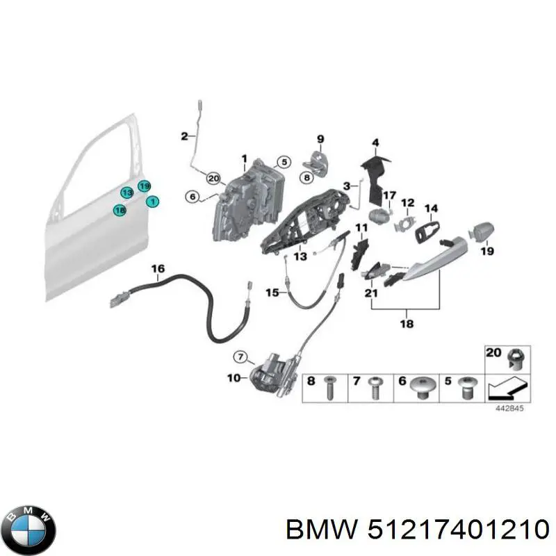 51217401210 BMW Suporte de maçaneta externa da porta traseira direita