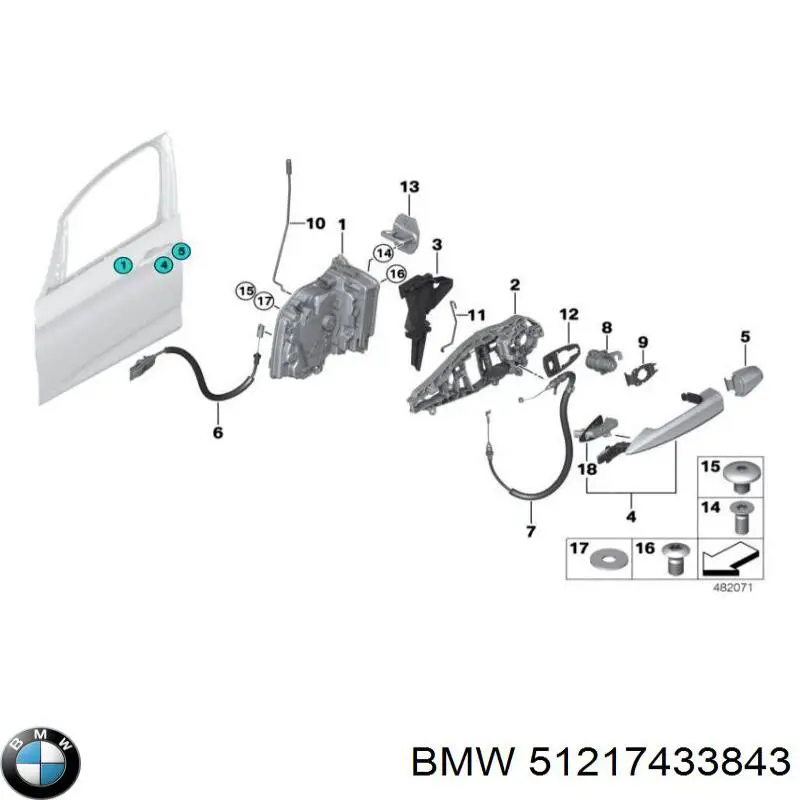 51217433843 BMW Maçaneta dianteira esquerda externa da porta
