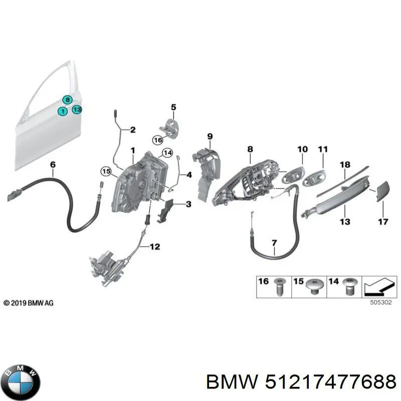 Fecho da porta dianteira direita BMW 51217477688 preço, a partir de 95,34 USD
