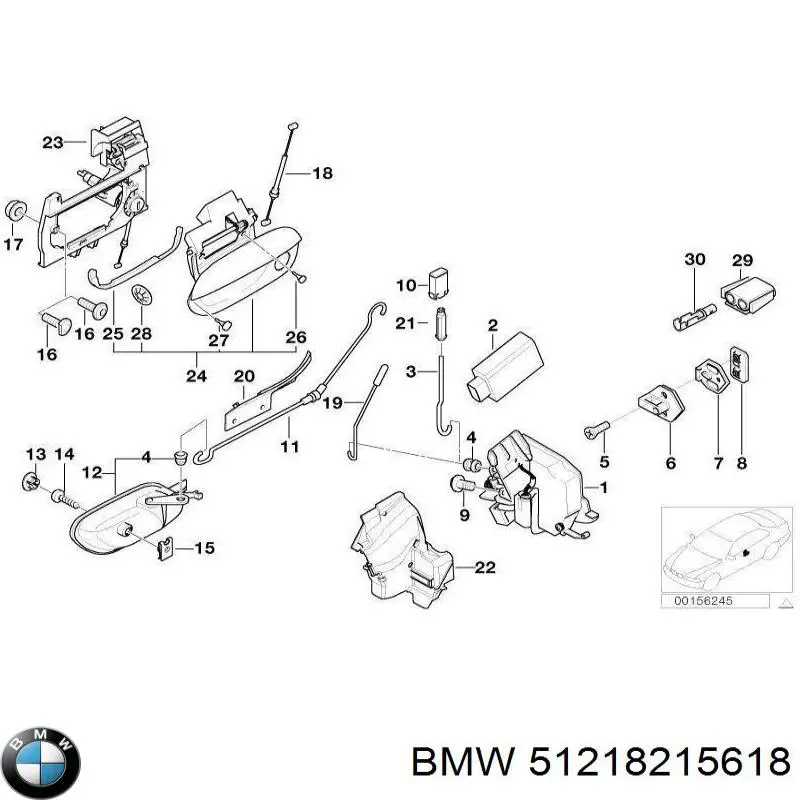Cabo (pedal) de abertura do fecho da porta dianteira direita BMW 51218215618 preço, a partir de 62,28 USD