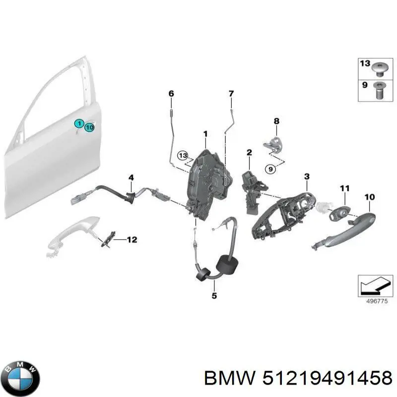 51219491458 BMW Maçaneta dianteira direita da porta externa
