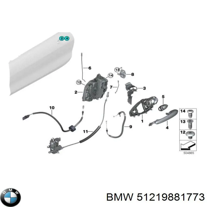 51219881773 BMW Suporte de maçaneta externa da porta dianteira esquerda