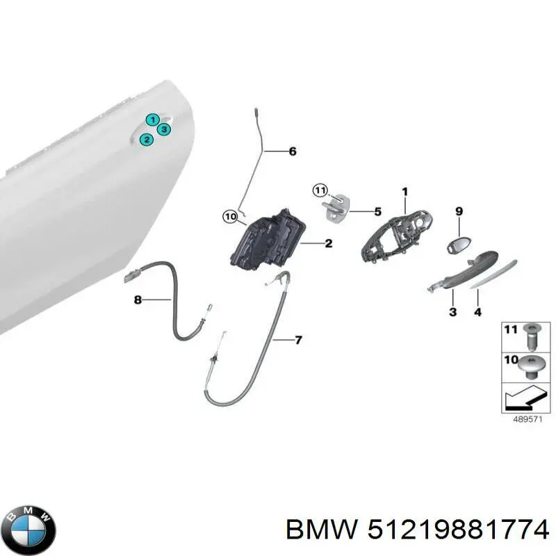51219881774 BMW Suporte de maçaneta externa da porta dianteira direita