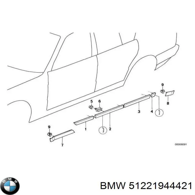 Compre 51221944421 BMW Compactador da porta traseira esquerda (na porta)