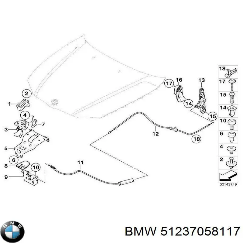 Puxador de abertura da capota BMW 51237058117 preço, a partir de 31,14 USD