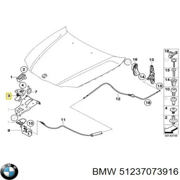 51237073916 BMW Lingueta de abertura da capota