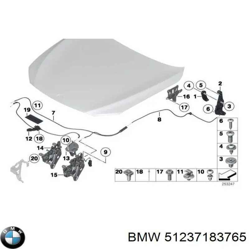 Puxador de abertura da capota BMW 51237183765 preço, a partir de 27,35 USD