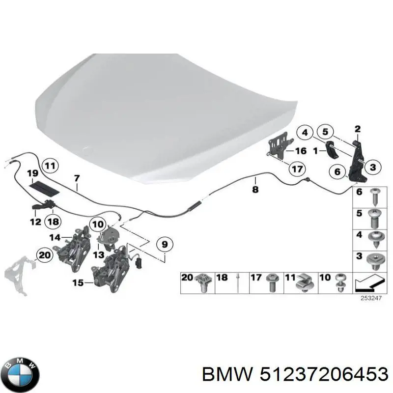 Fecho da capota esquerdo BMW 51237206453 preço, a partir de 85,66 USD