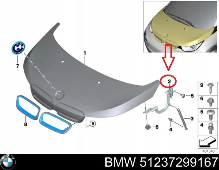Gozno da capota esquerdo BMW 51237299167 preço, a partir de 89,36 USD