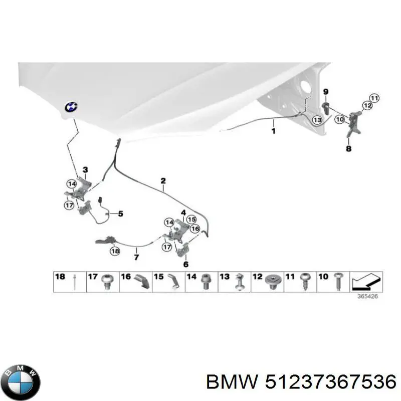 51237367536 BMW Cabo dianteiro de abertura da capota