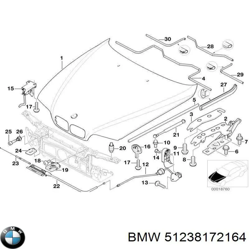 Viga con gancho do fecho da capota BMW 51238172164 preço, a partir de 53,26 USD