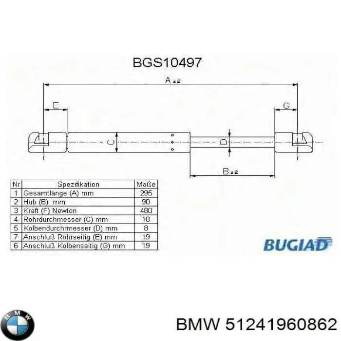 Compre 51241960862 BMW Amortecedor de tampa de porta-malas (de 3ª/5ª porta traseira)