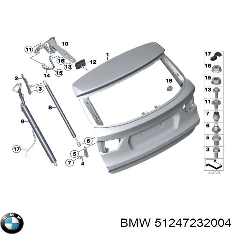 Amortecedor de tampa de porta-malas (de 3ª/5ª porta traseira) BMW 51247232004 preço, a partir de 136,95 USD