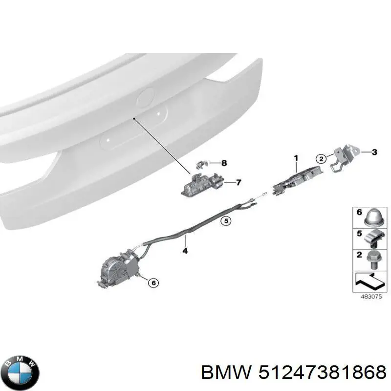 51247381868 BMW Botão de acionamento do fecho de tampa de porta-malas (de 3ª/5ª porta (de tampa de alcapão)