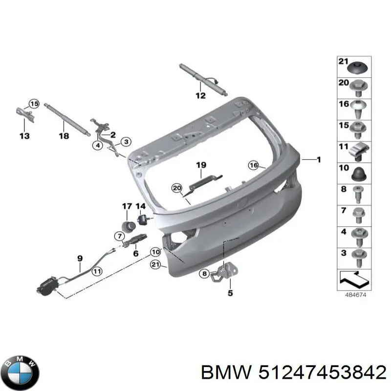 51247453842 BMW Pára-choque (grade de proteção) de tampa de porta-malas (de 3ª/5ª porta traseira)