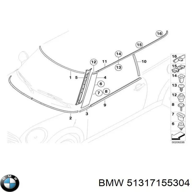 51317155304 BMW Moldura superior de pára-brisas