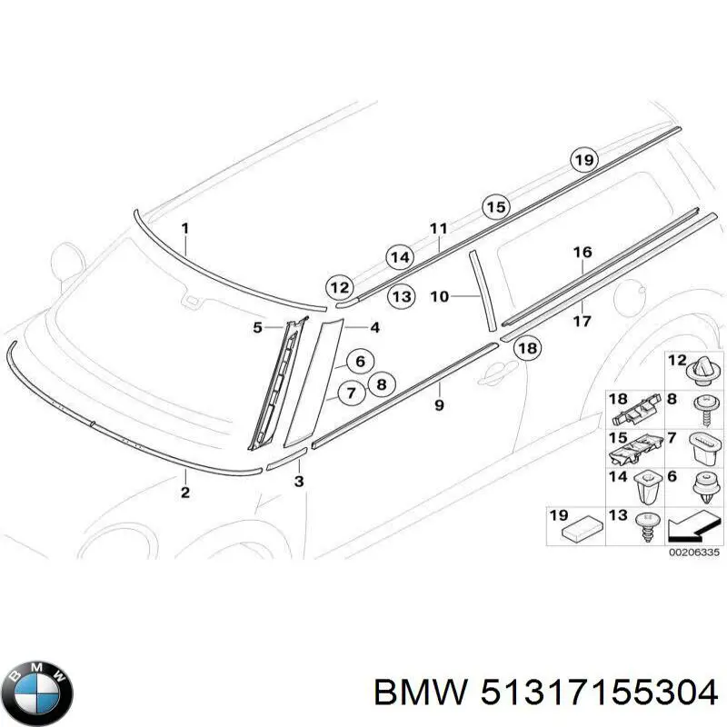 Moldura superior de pára-brisas BMW 51317155304 preço, a partir de 30,42 USD