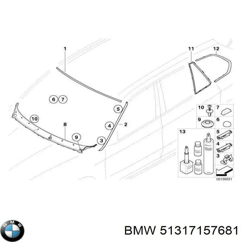 51317157681 BMW Vedação de pára-brisas superior