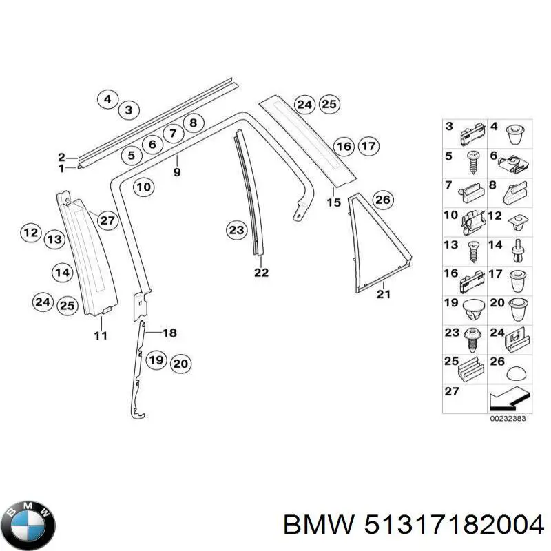 51317182004 BMW Moldura superior de pára-brisas