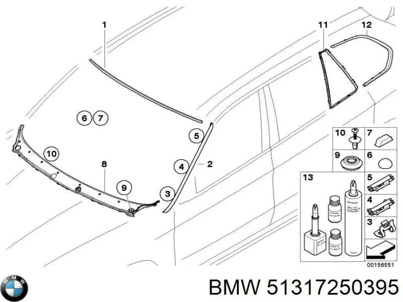 51317250395 BMW Moldura esquerda de pára-brisas