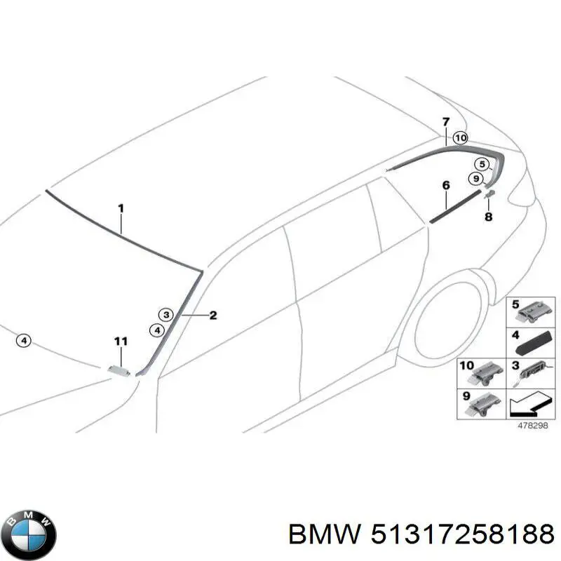 51317258188 BMW Moldura direita de pára-brisas