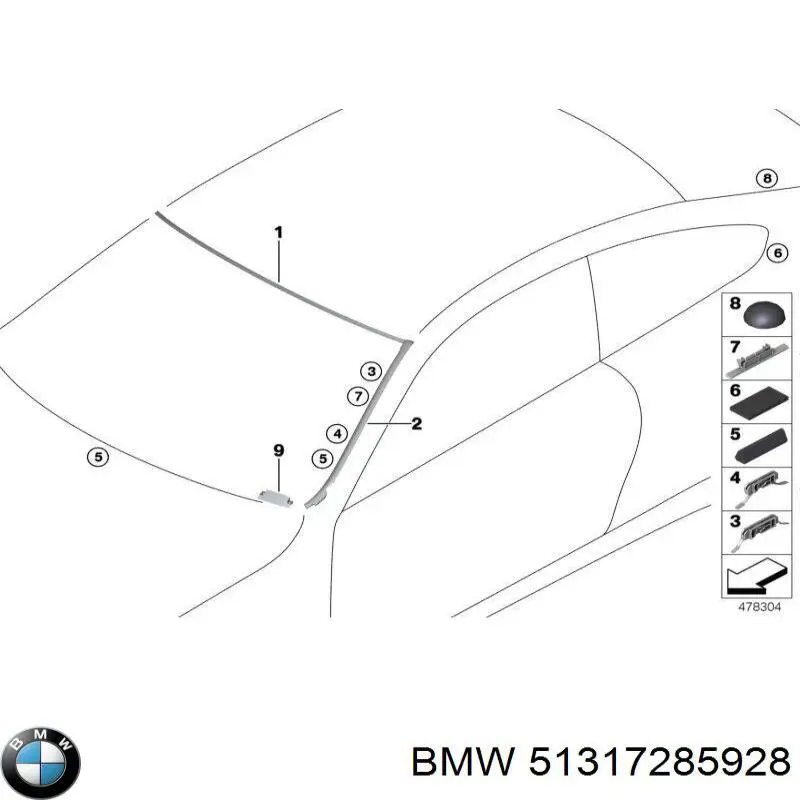 51317285928 BMW Moldura direita de pára-brisas