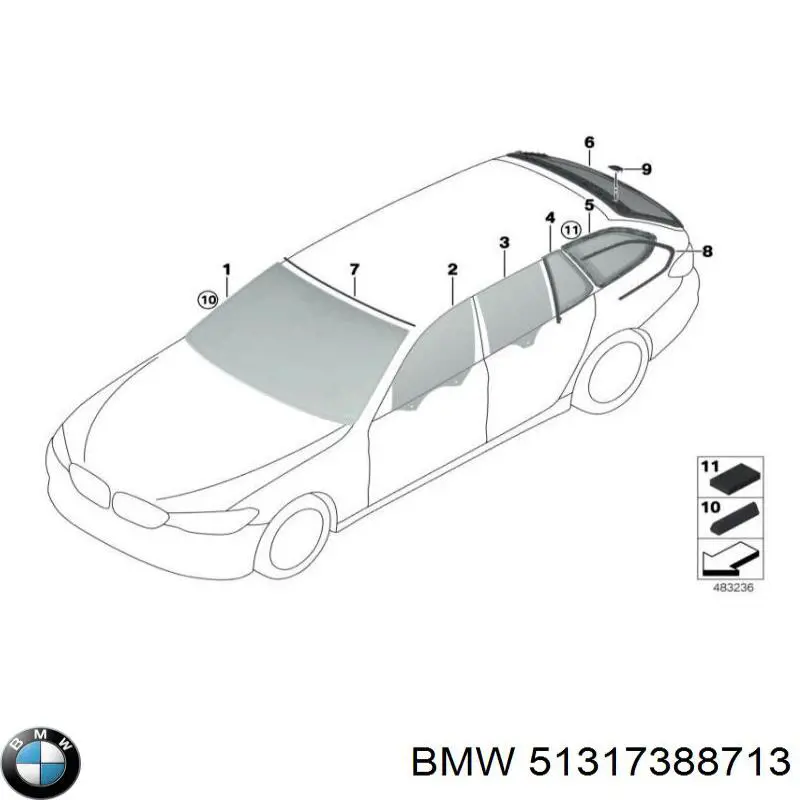 51317388713 BMW Moldura superior de pára-brisas