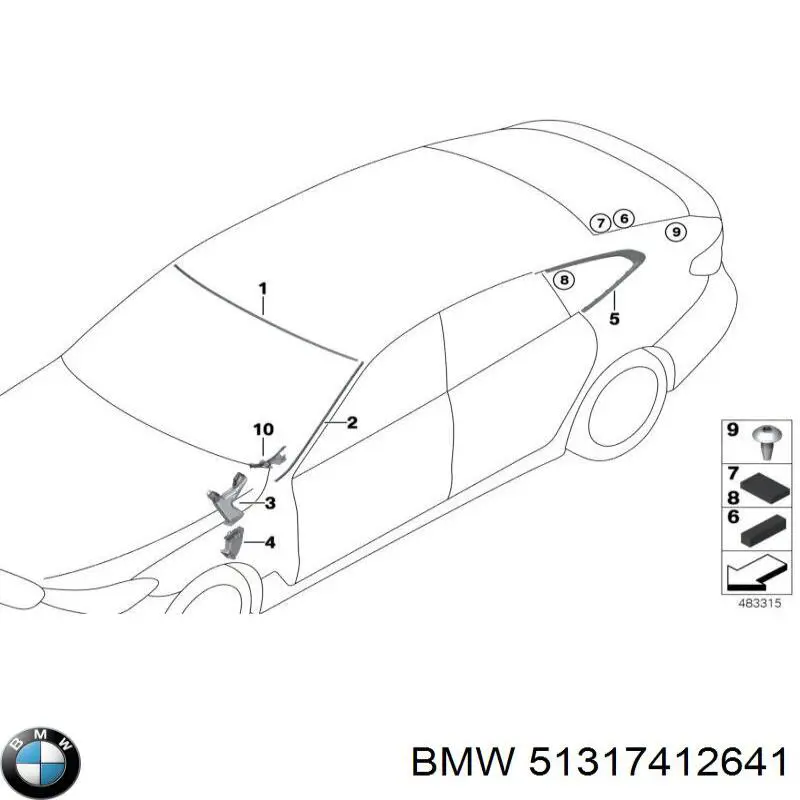51317412641 BMW Moldura superior de pára-brisas