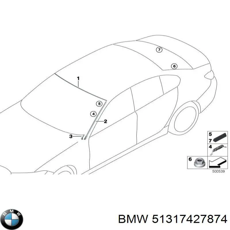 51317427874 BMW Moldura direita de pára-brisas