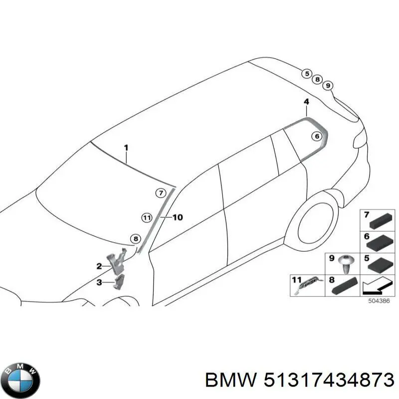 51317434873 BMW Moldura esquerda de pára-brisas