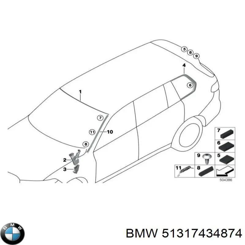 51317434874 BMW Moldura direita de pára-brisas