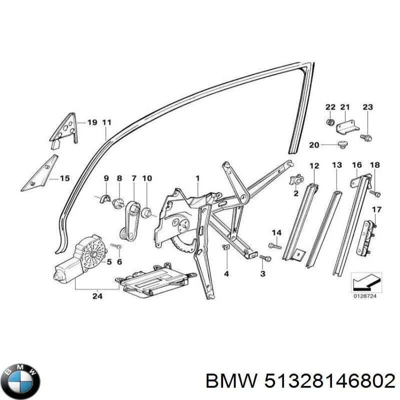 51328146802 BMW Mecanismo de acionamento de vidro da porta dianteira direita