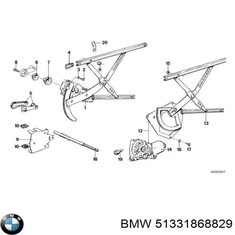 Mecanismo de acionamento de vidro da porta dianteira esquerda BMW 5 sedan (E28) (1980 - 1990) 