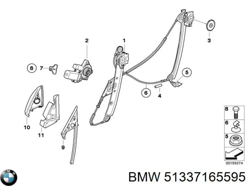 Mecanismo de acionamento de vidro da porta dianteira esquerda BMW 51337165595 preço, a partir de 77,25 USD