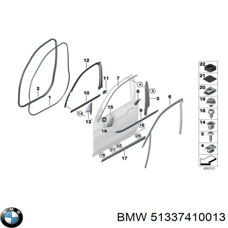 51337410013 BMW Moldura de vidro deslizante da porta dianteira esquerda
