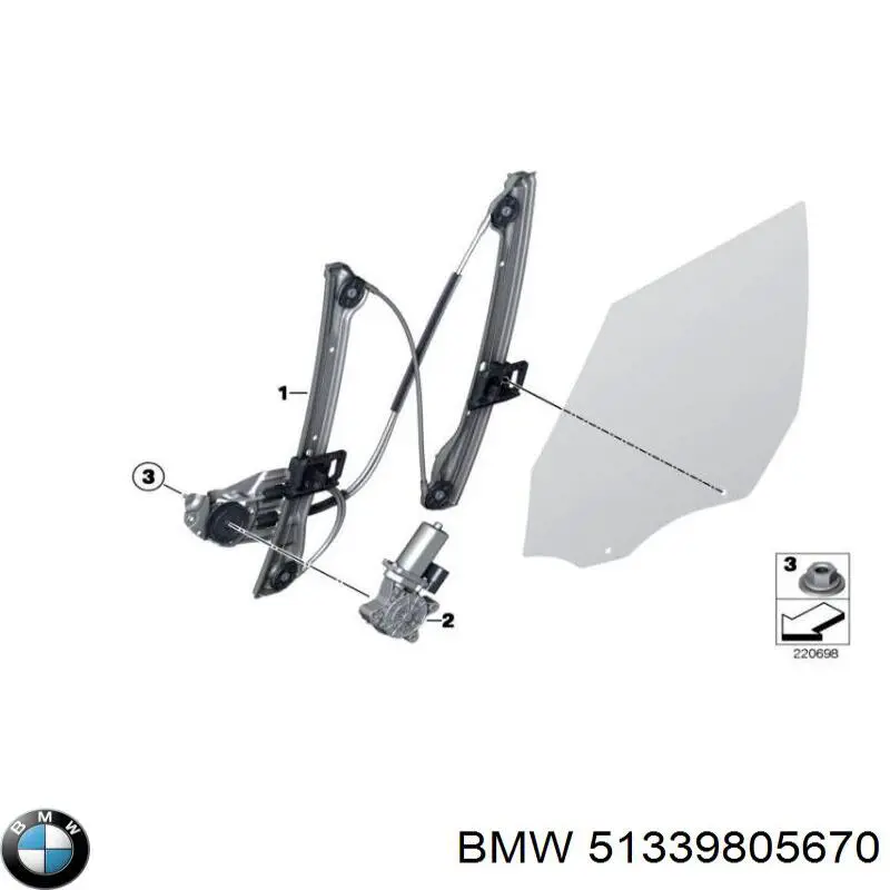 51339805670 BMW Mecanismo de acionamento de vidro da porta dianteira direita