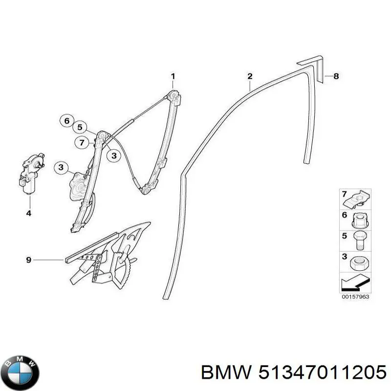 Compre 51347011205 BMW Mecanismo de acionamento de vidro da porta traseira esquerda