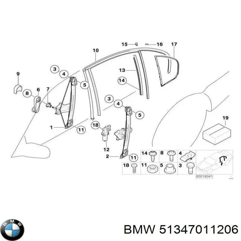 51347011206 BMW Mecanismo de acionamento de vidro da porta traseira direita