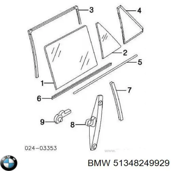 Vidro de janelo da porta traseira esquerda BMW 51348249929 preço, a partir de 135,52 USD